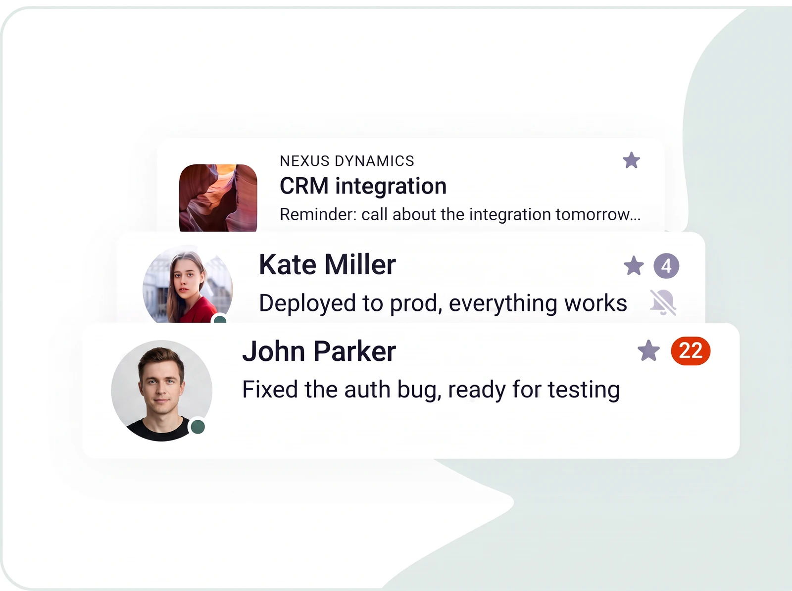 Enqo chat list with CRM integration channel and direct messages